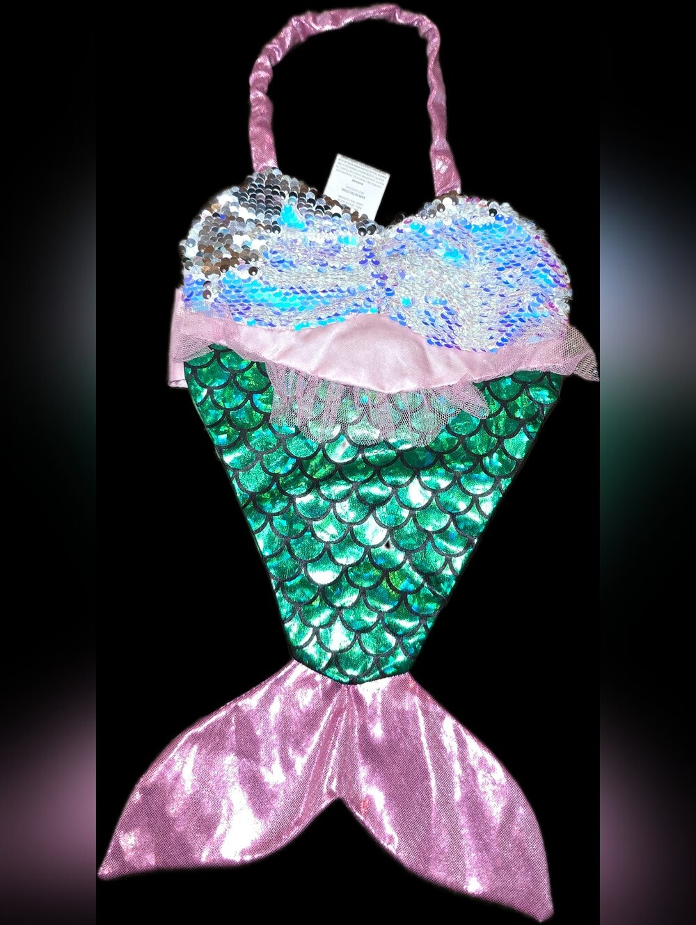 XS Pet's Mermaid Costume Dress-Up with Pink Sequin Top and Green Scale Tail